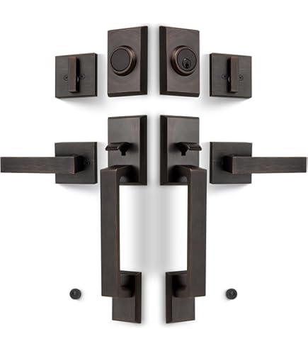 HISAFE Oil Rubbed Bronze Double Front Door Handle Set, Keyed